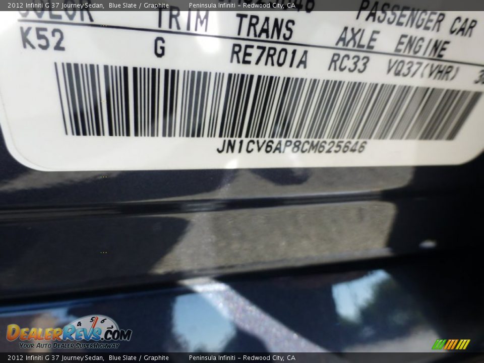 2012 Infiniti G 37 Journey Sedan Blue Slate / Graphite Photo #16