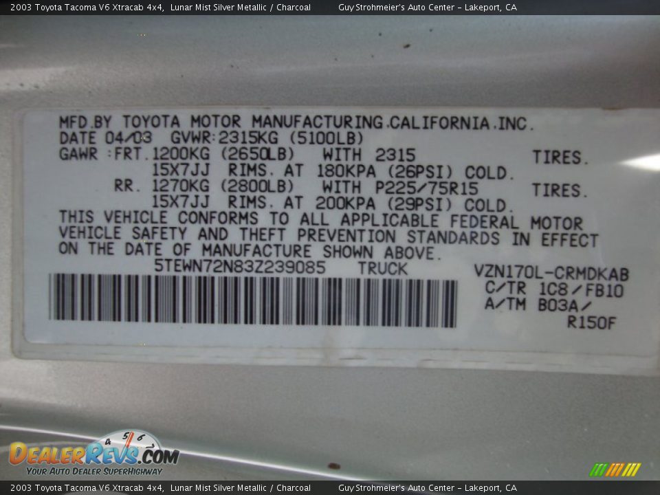2003 Toyota Tacoma V6 Xtracab 4x4 Lunar Mist Silver Metallic / Charcoal Photo #24