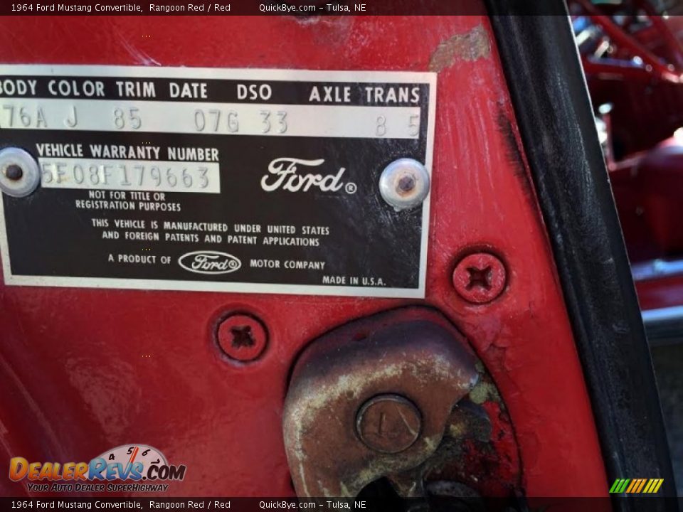 Info Tag of 1964 Ford Mustang Convertible Photo #10
