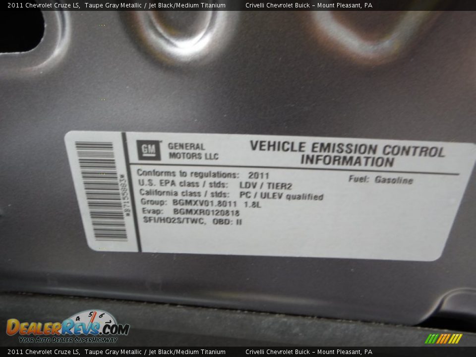 2011 Chevrolet Cruze LS Taupe Gray Metallic / Jet Black/Medium Titanium Photo #12