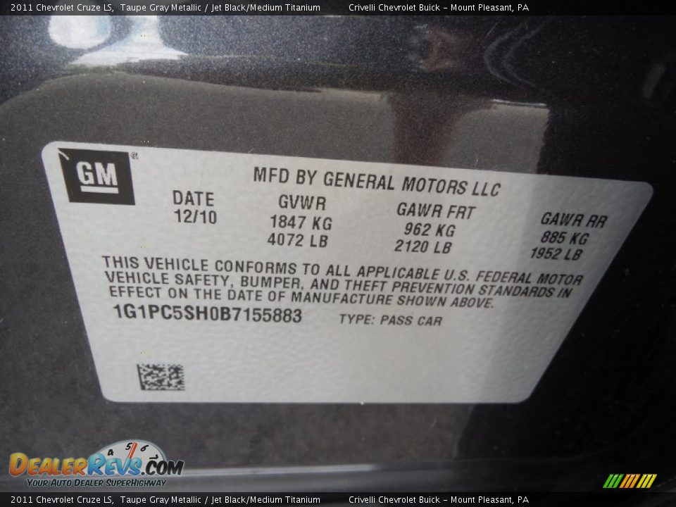2011 Chevrolet Cruze LS Taupe Gray Metallic / Jet Black/Medium Titanium Photo #27