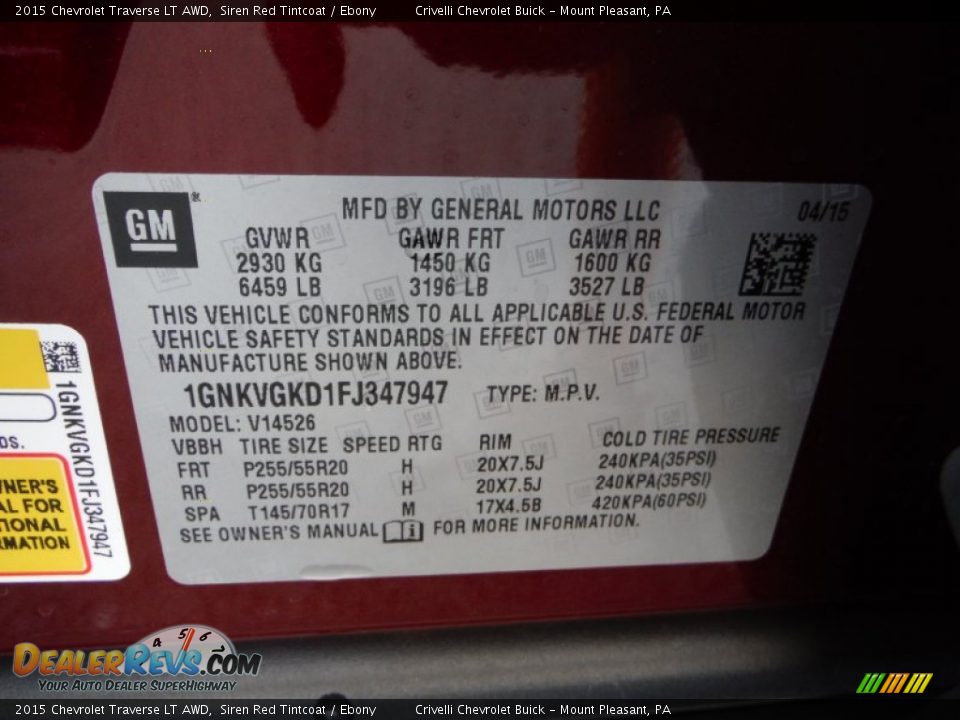 2015 Chevrolet Traverse LT AWD Siren Red Tintcoat / Ebony Photo #25