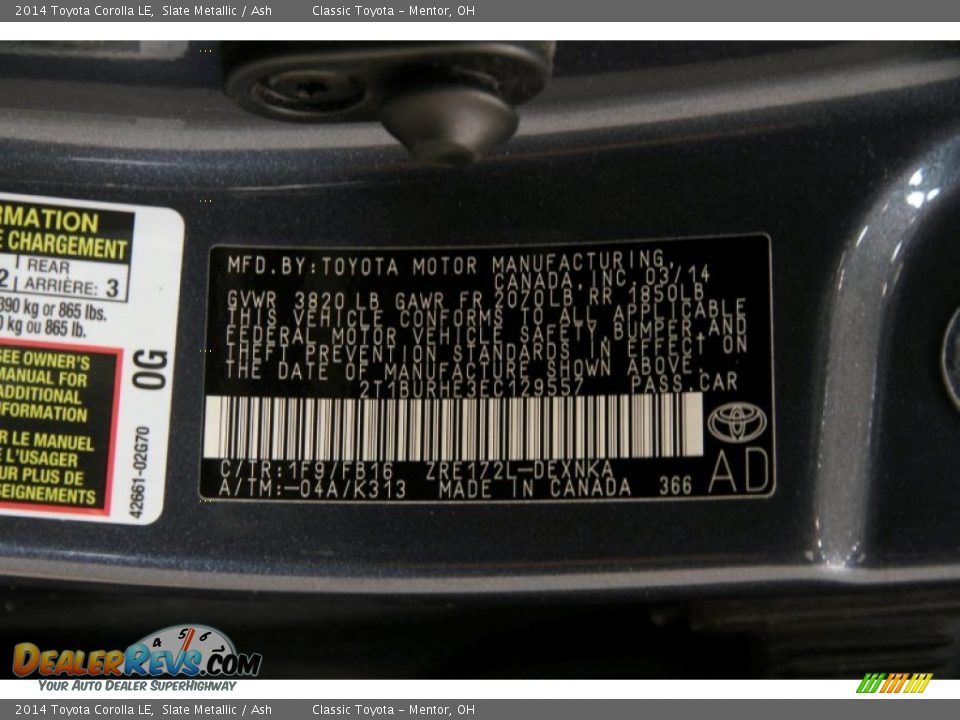 2014 Toyota Corolla LE Slate Metallic / Ash Photo #18