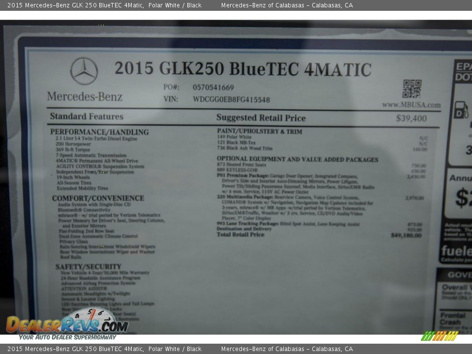 2015 Mercedes-Benz GLK 250 BlueTEC 4Matic Polar White / Black Photo #11