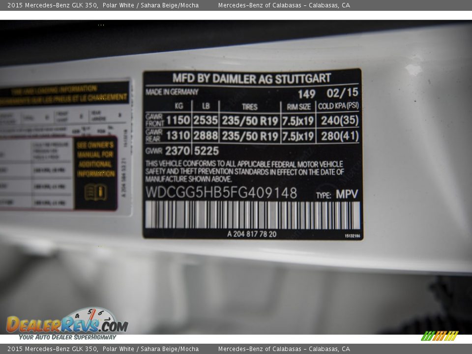 2015 Mercedes-Benz GLK 350 Polar White / Sahara Beige/Mocha Photo #7