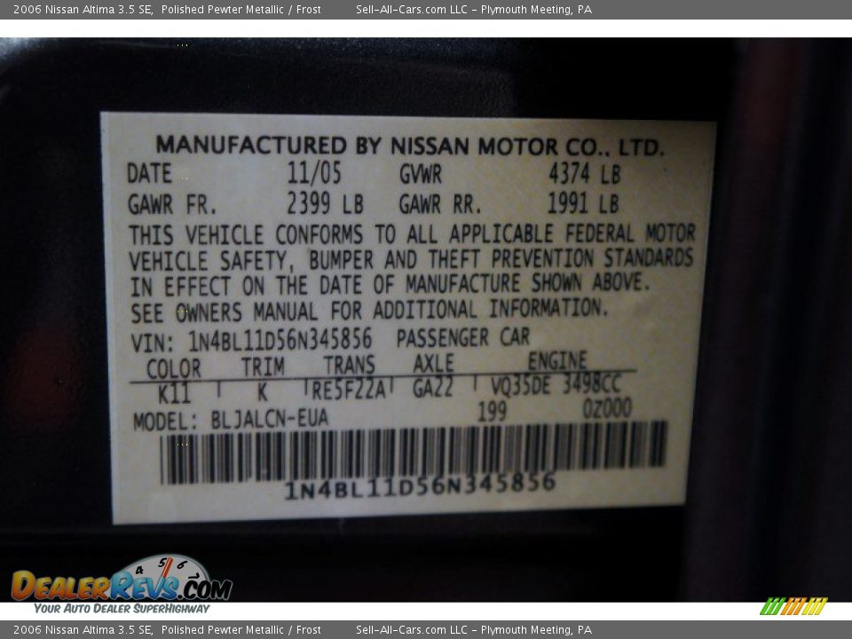 2006 Nissan Altima 3.5 SE Polished Pewter Metallic / Frost Photo #14