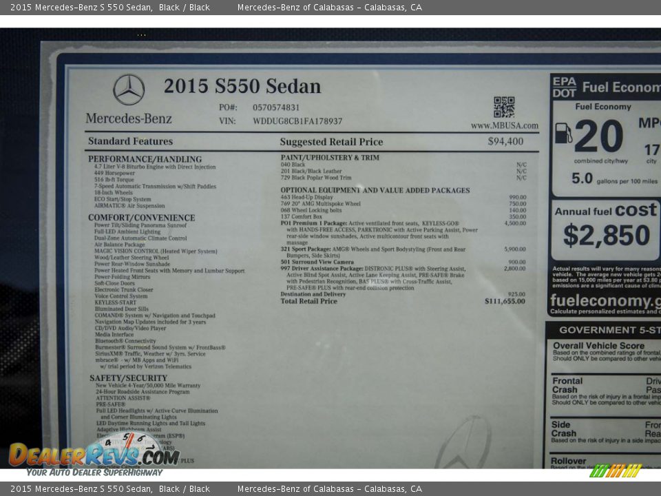 2015 Mercedes-Benz S 550 Sedan Black / Black Photo #11