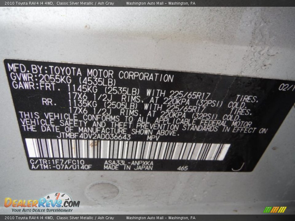 2010 Toyota RAV4 I4 4WD Classic Silver Metallic / Ash Gray Photo #19