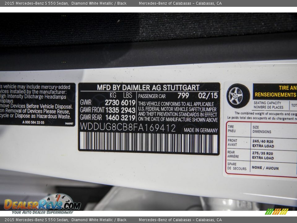 2015 Mercedes-Benz S 550 Sedan Diamond White Metallic / Black Photo #7