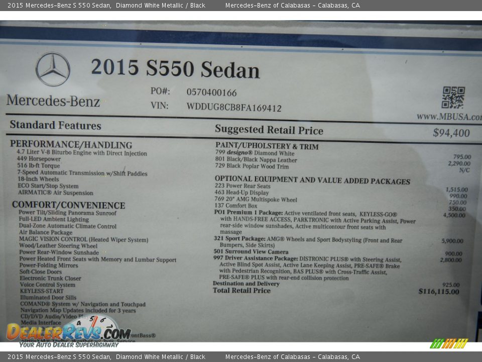 2015 Mercedes-Benz S 550 Sedan Diamond White Metallic / Black Photo #11