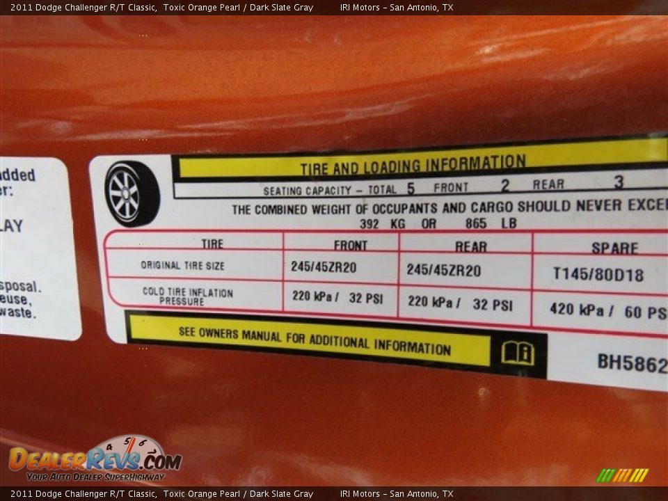 2011 Dodge Challenger R/T Classic Toxic Orange Pearl / Dark Slate Gray Photo #15
