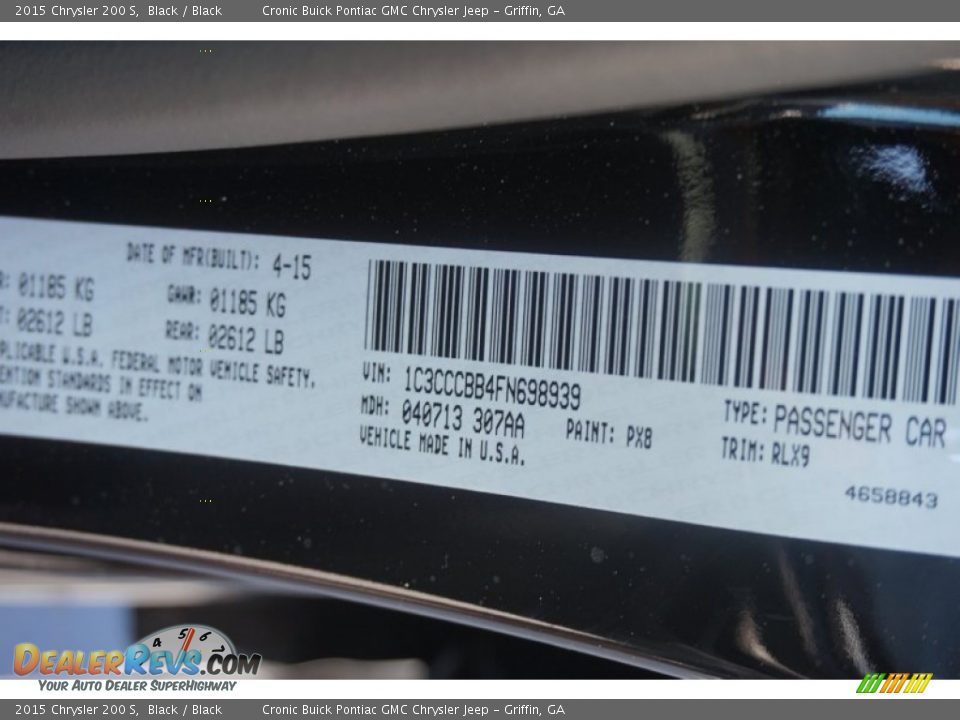 2015 Chrysler 200 S Black / Black Photo #18
