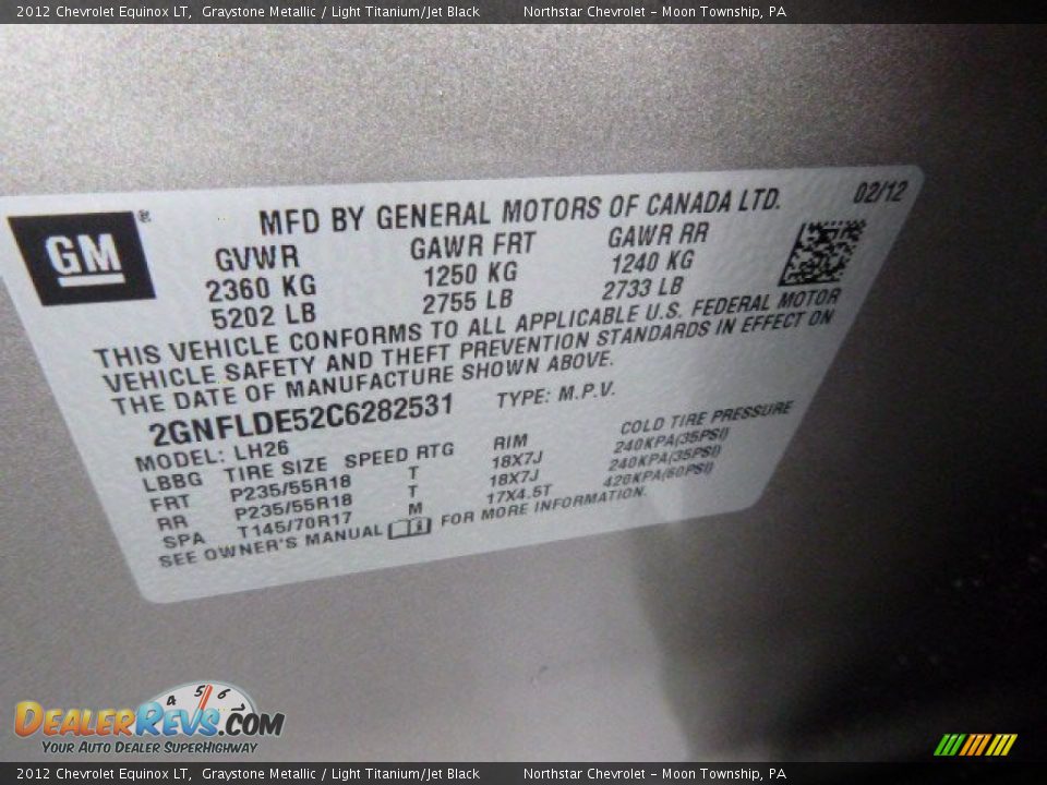 2012 Chevrolet Equinox LT Graystone Metallic / Light Titanium/Jet Black Photo #18