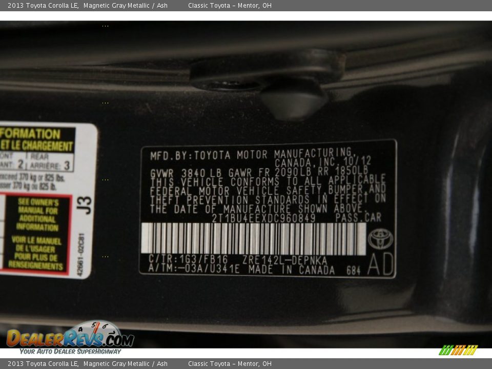 2013 Toyota Corolla LE Magnetic Gray Metallic / Ash Photo #18
