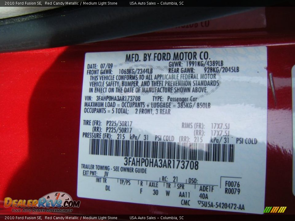 2010 Ford Fusion SE Red Candy Metallic / Medium Light Stone Photo #17