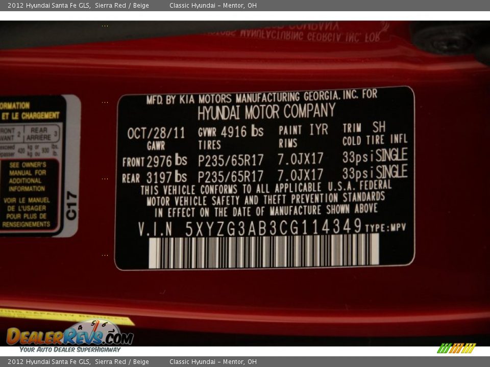 2012 Hyundai Santa Fe GLS Sierra Red / Beige Photo #15
