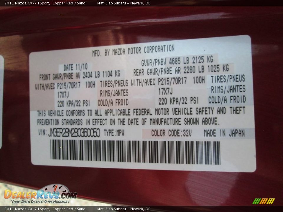 2011 Mazda CX-7 i Sport Copper Red / Sand Photo #29