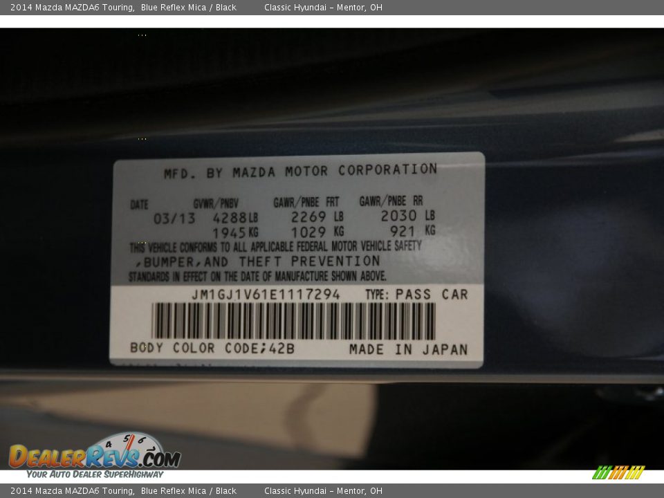 2014 Mazda MAZDA6 Touring Blue Reflex Mica / Black Photo #16
