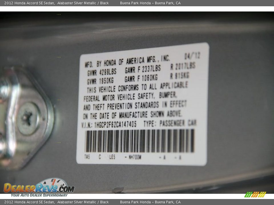2012 Honda Accord SE Sedan Alabaster Silver Metallic / Black Photo #30