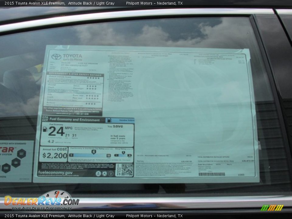 2015 Toyota Avalon XLE Premium Attitude Black / Light Gray Photo #34