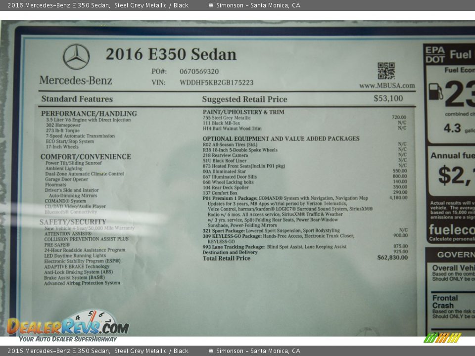 2016 Mercedes-Benz E 350 Sedan Steel Grey Metallic / Black Photo #11