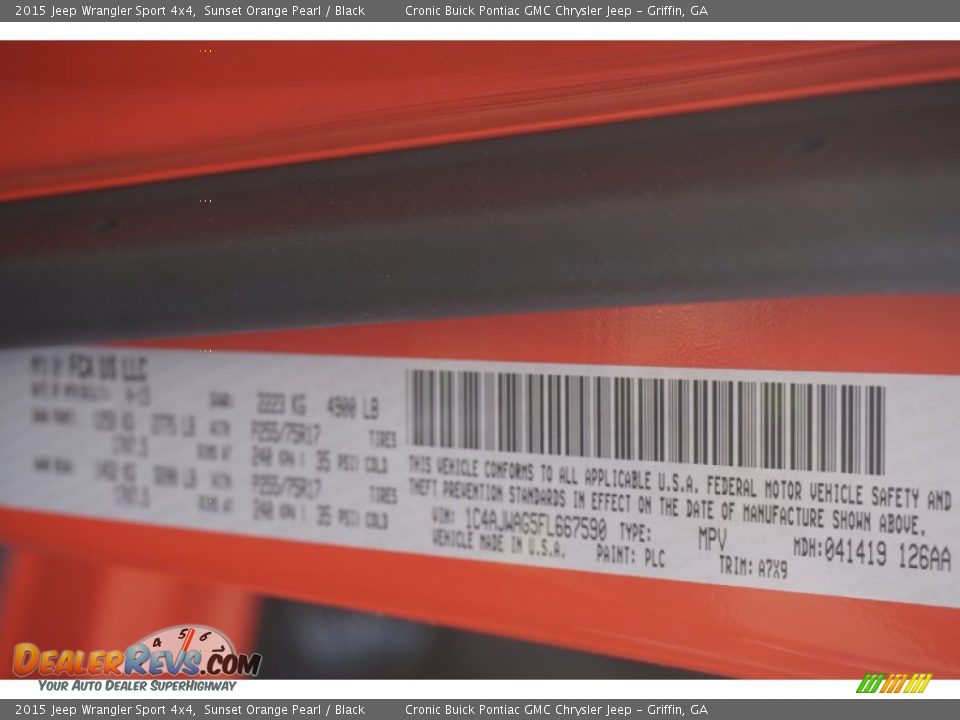 2015 Jeep Wrangler Sport 4x4 Sunset Orange Pearl / Black Photo #17