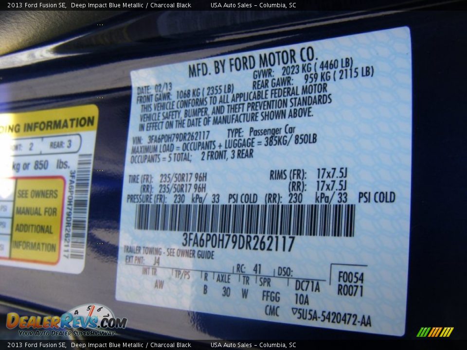 2013 Ford Fusion SE Deep Impact Blue Metallic / Charcoal Black Photo #17