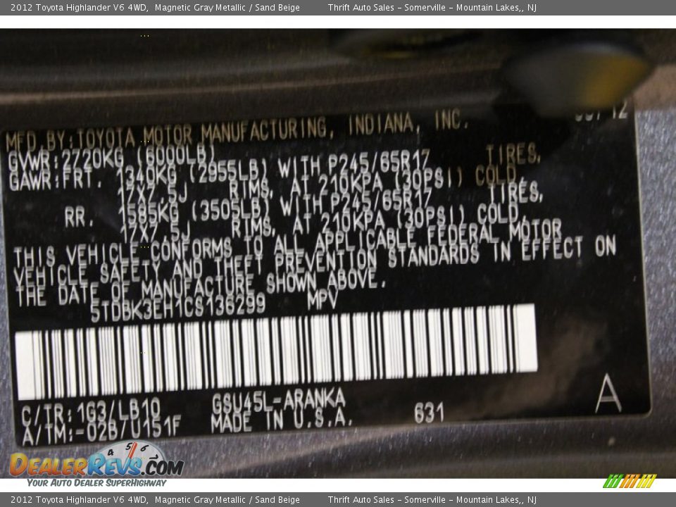 2012 Toyota Highlander V6 4WD Magnetic Gray Metallic / Sand Beige Photo #26