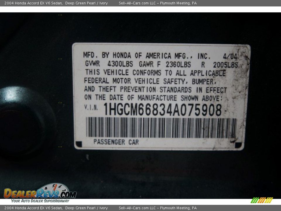 2004 Honda Accord EX V6 Sedan Deep Green Pearl / Ivory Photo #14