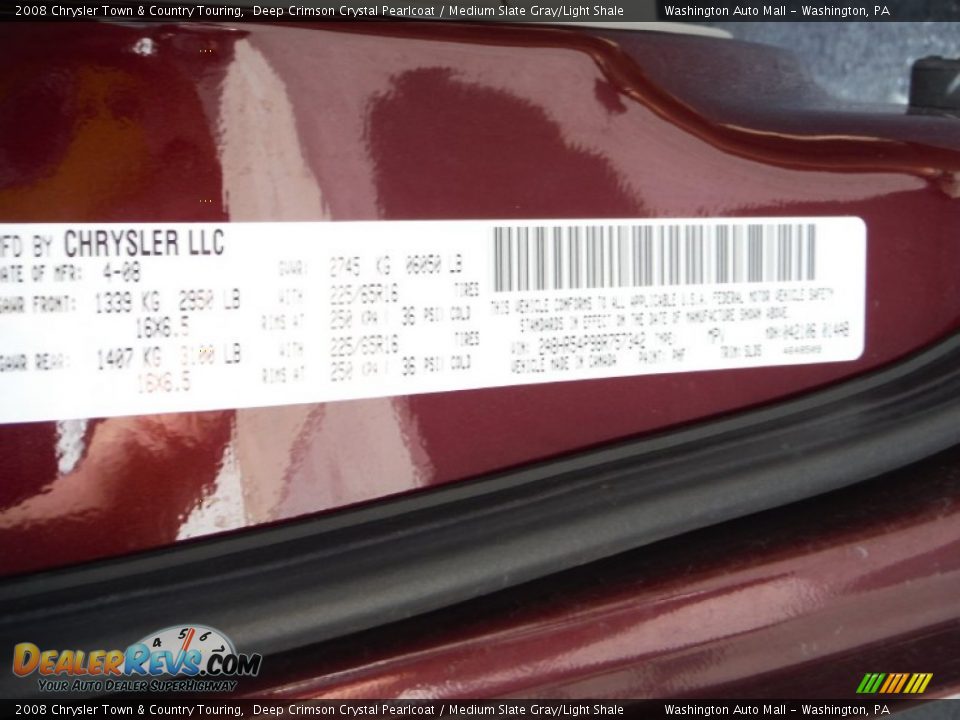 2008 Chrysler Town & Country Touring Deep Crimson Crystal Pearlcoat / Medium Slate Gray/Light Shale Photo #24