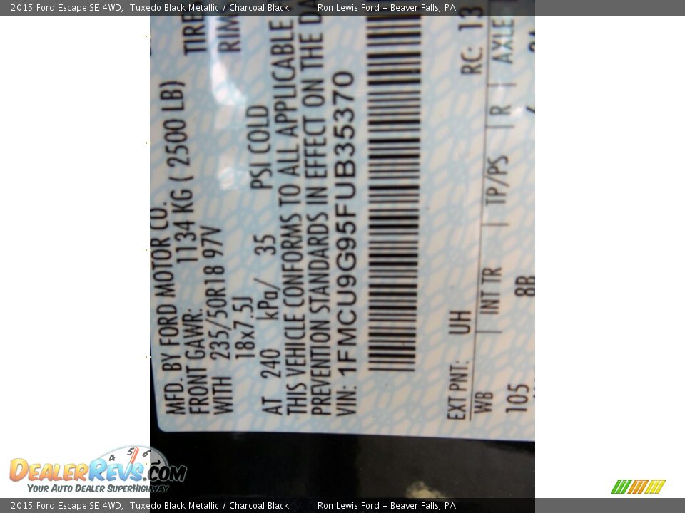 2015 Ford Escape SE 4WD Tuxedo Black Metallic / Charcoal Black Photo #16