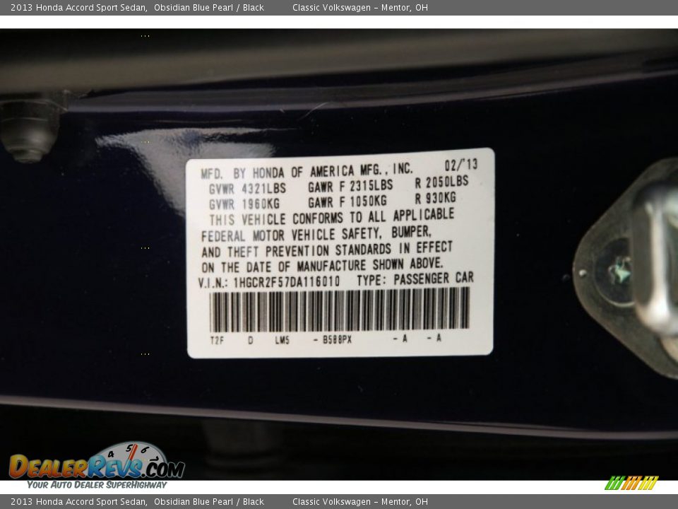 2013 Honda Accord Sport Sedan Obsidian Blue Pearl / Black Photo #19