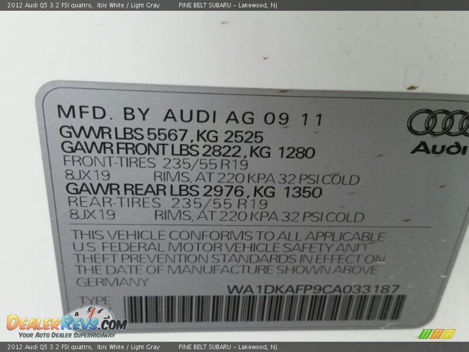 2012 Audi Q5 3.2 FSI quattro Ibis White / Light Gray Photo #20