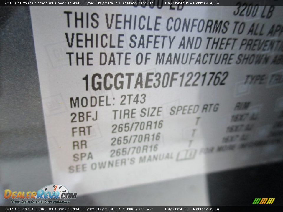 2015 Chevrolet Colorado WT Crew Cab 4WD Cyber Gray Metallic / Jet Black/Dark Ash Photo #19