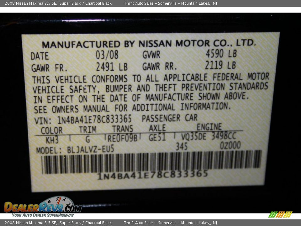 2008 Nissan Maxima 3.5 SE Super Black / Charcoal Black Photo #34