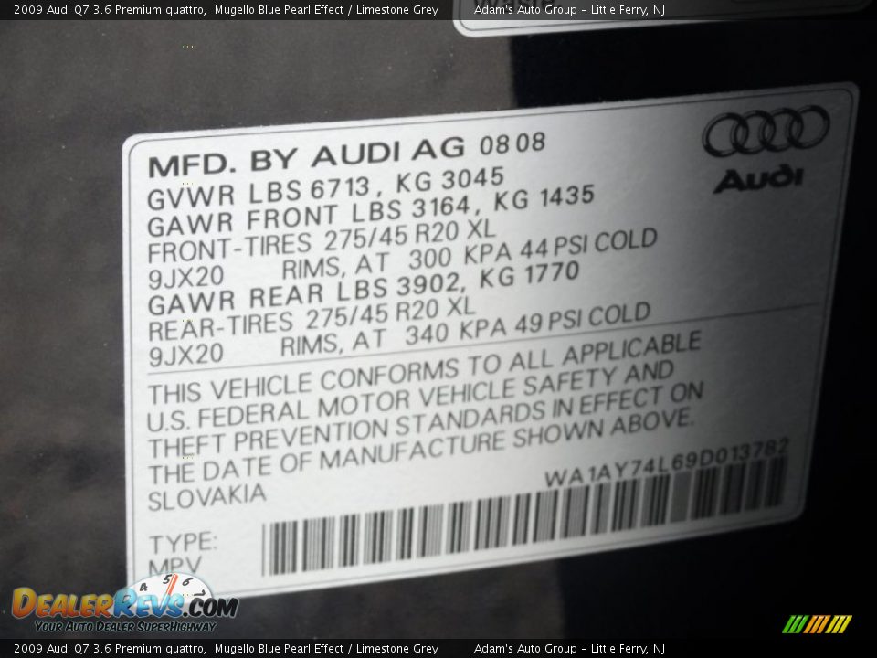 2009 Audi Q7 3.6 Premium quattro Mugello Blue Pearl Effect / Limestone Grey Photo #33