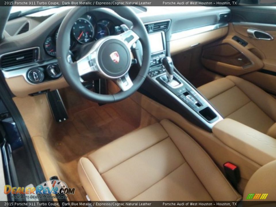2015 Porsche 911 Turbo Coupe Dark Blue Metallic / Espresso/Cognac Natural Leather Photo #10