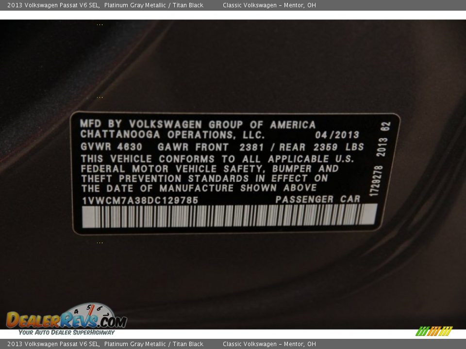 2013 Volkswagen Passat V6 SEL Platinum Gray Metallic / Titan Black Photo #16