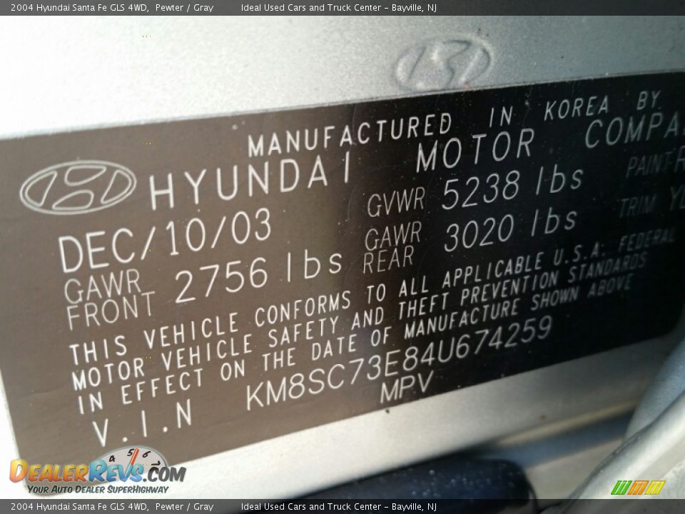 2004 Hyundai Santa Fe GLS 4WD Pewter / Gray Photo #16