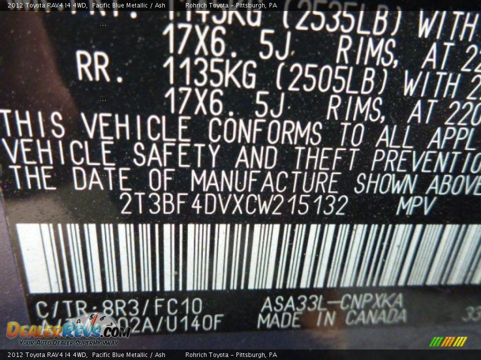 2012 Toyota RAV4 I4 4WD Pacific Blue Metallic / Ash Photo #2