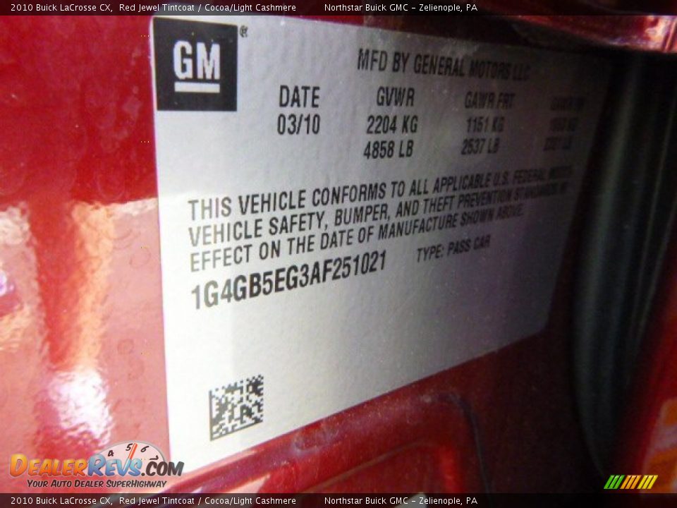 2010 Buick LaCrosse CX Red Jewel Tintcoat / Cocoa/Light Cashmere Photo #15