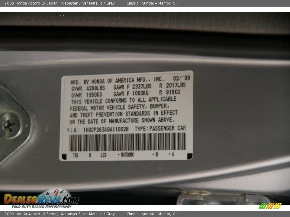 2009 Honda Accord LX Sedan Alabaster Silver Metallic / Gray Photo #18