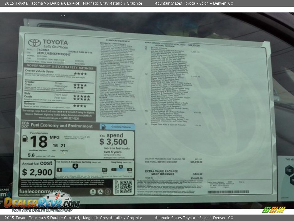 2015 Toyota Tacoma V6 Double Cab 4x4 Magnetic Gray Metallic / Graphite Photo #10