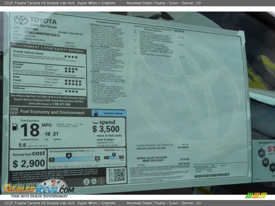 2015 Toyota Tacoma V6 Double Cab 4x4 Super White / Graphite Photo #10