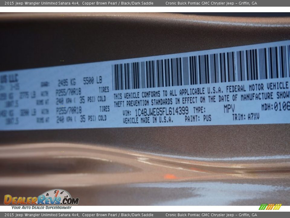 2015 Jeep Wrangler Unlimited Sahara 4x4 Copper Brown Pearl / Black/Dark Saddle Photo #18