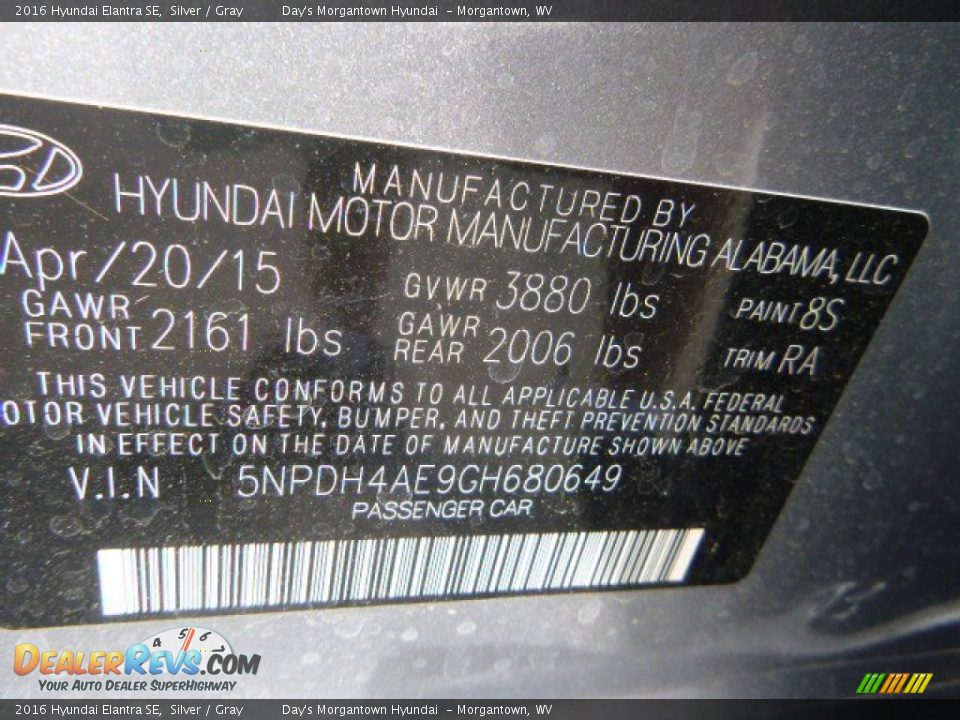 2016 Hyundai Elantra SE Silver / Gray Photo #15