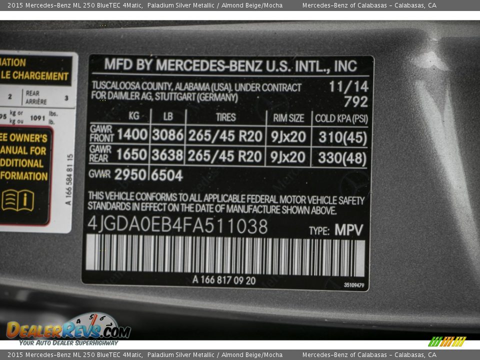 2015 Mercedes-Benz ML 250 BlueTEC 4Matic Paladium Silver Metallic / Almond Beige/Mocha Photo #7