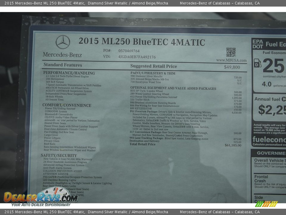 2015 Mercedes-Benz ML 250 BlueTEC 4Matic Diamond Silver Metallic / Almond Beige/Mocha Photo #11