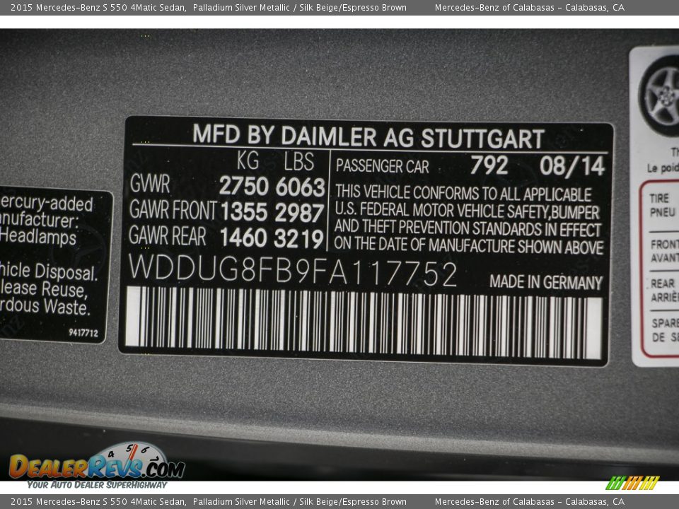 2015 Mercedes-Benz S 550 4Matic Sedan Palladium Silver Metallic / Silk Beige/Espresso Brown Photo #7
