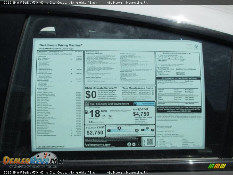 2016 BMW 6 Series 650i xDrive Gran Coupe Window Sticker Photo #4